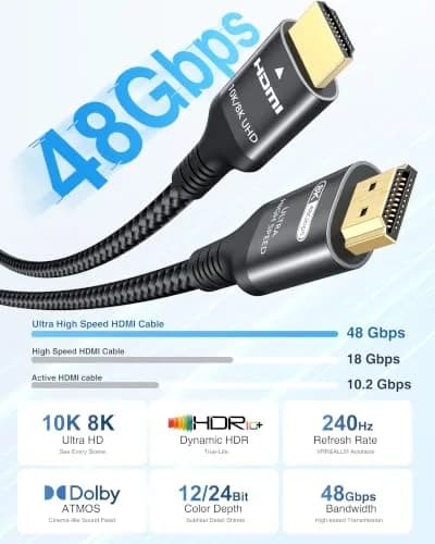 Ubluker HDMI 2.1 Cable 3.3FT | Ultra High Speed 8K 10K 4K Certified Cord thumbnail 6