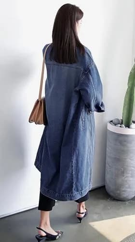 Jofemuho Womens Classic Jean Jacket Denim Trench Coat Blue M | Timeless Style & Warmth thumbnail 3