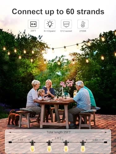 Svater Outdoor String Lights LED 25 FT Waterproof IP65 | Shatterproof, Dimmable, Commercial Grade thumbnail 3