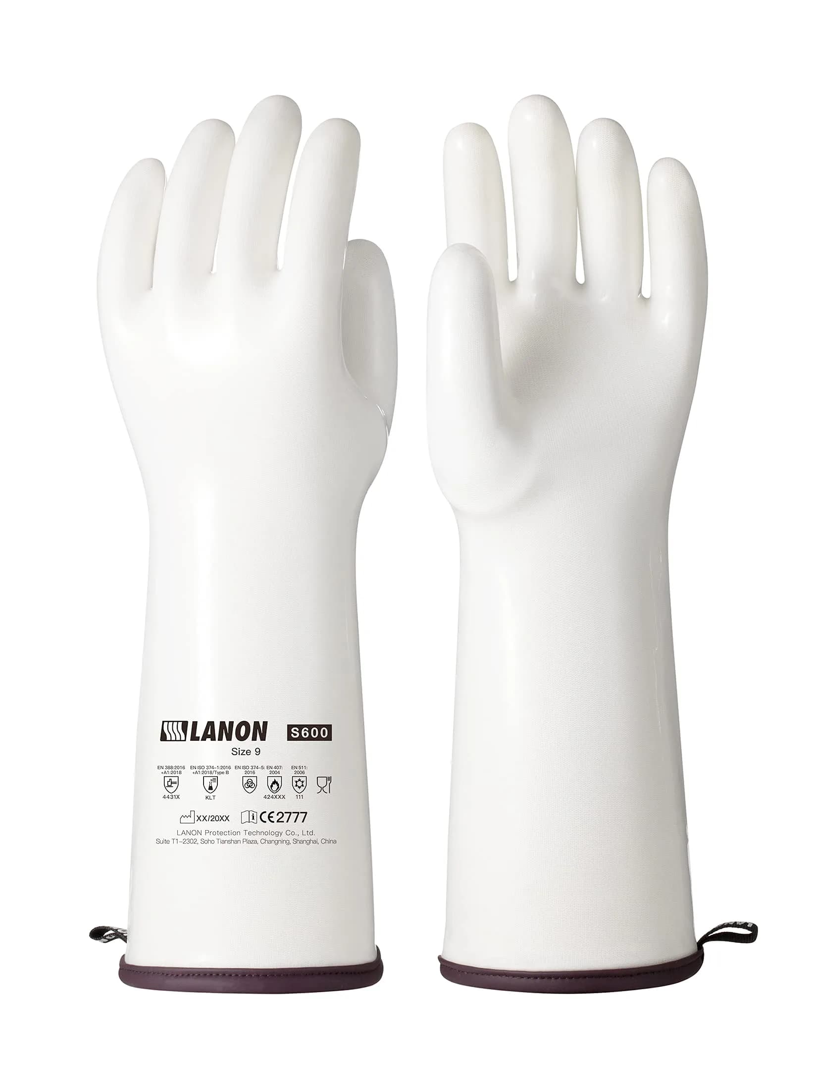 LANON Protection 15" Liquid Silicone Oven Mitts | Heat Resistant, CoralAir Liner, White, Large — White Extra Long