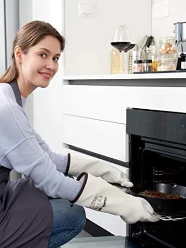LANON Protection 15" Liquid Silicone Oven Mitts | Heat Resistant, CoralAir Liner, White, Large thumbnail 2