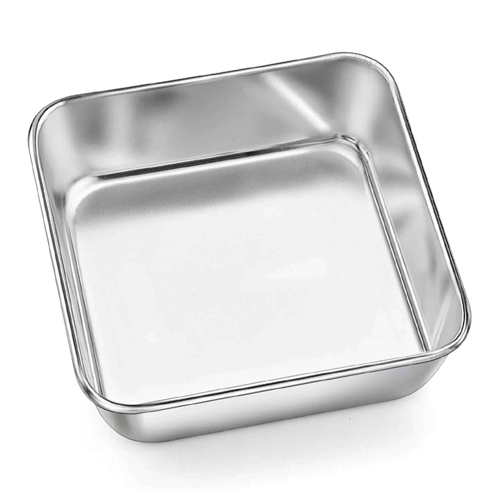 P&P CHEF Square Baking Pan 6x6 Inch (15.2x15.2 cm) - Set of 2 | Heavy Duty Stainless Steel for Brownies & Cakes — 6 Inch thumbnail 1