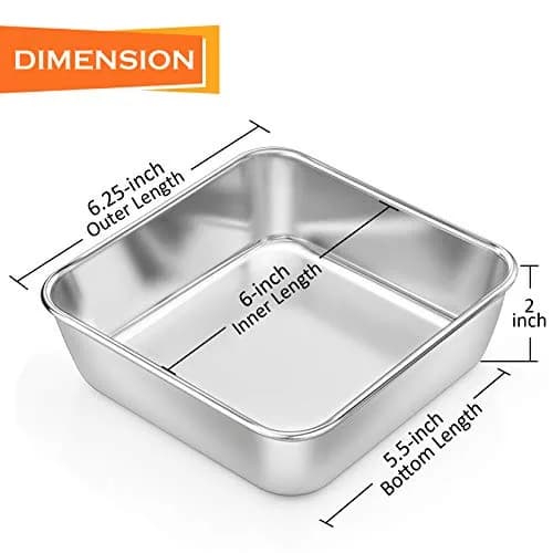 P&P CHEF Square Baking Pan 6x6 Inch (15.2x15.2 cm) | Heavy Duty Stainless Steel for Brownies & Cakes thumbnail 2