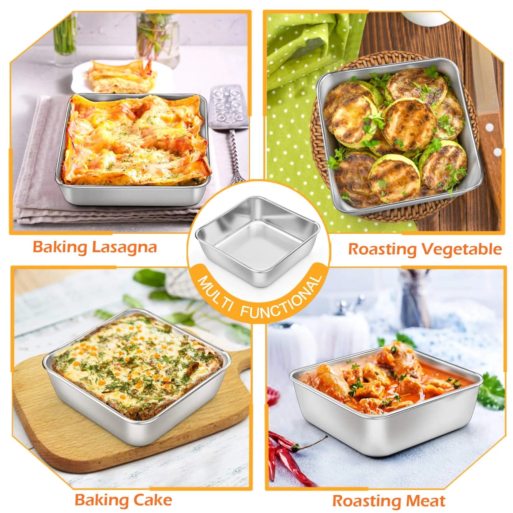 P&P CHEF Square Baking Pan 6x6 Inch (15.2x15.2 cm) - Set of 2 | Heavy Duty Stainless Steel for Brownies & Cakes - view 6