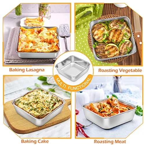 P&P CHEF Square Baking Pan 6x6 Inch (15.2x15.2 cm) - Set of 2 | Heavy Duty Stainless Steel for Brownies & Cakes thumbnail 6
