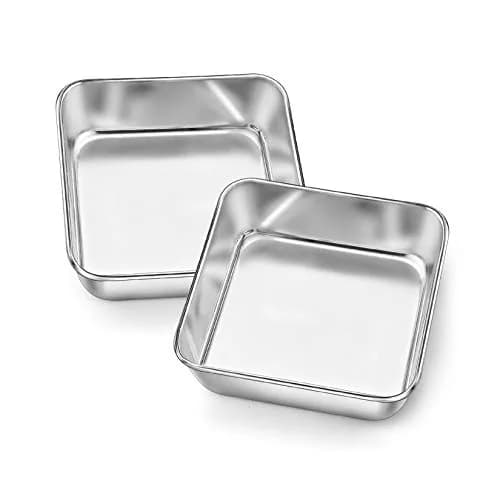 P&P CHEF Square Baking Pan 6x6 Inch (15.2x15.2 cm) - Set of 2 | Heavy Duty Stainless Steel for Brownies & Cakes thumbnail 1