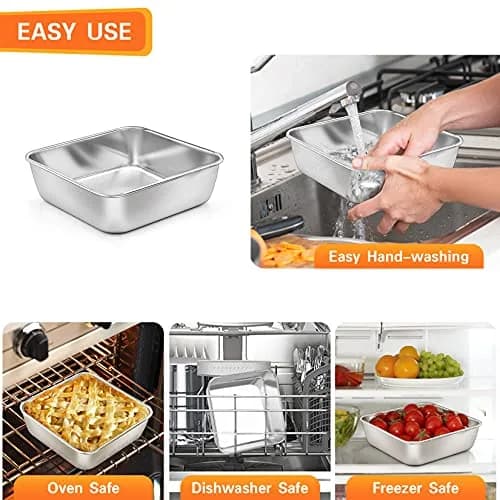 P&P CHEF Square Baking Pan 6x6 Inch (15.2x15.2 cm) - Set of 2 | Heavy Duty Stainless Steel for Brownies & Cakes thumbnail 7