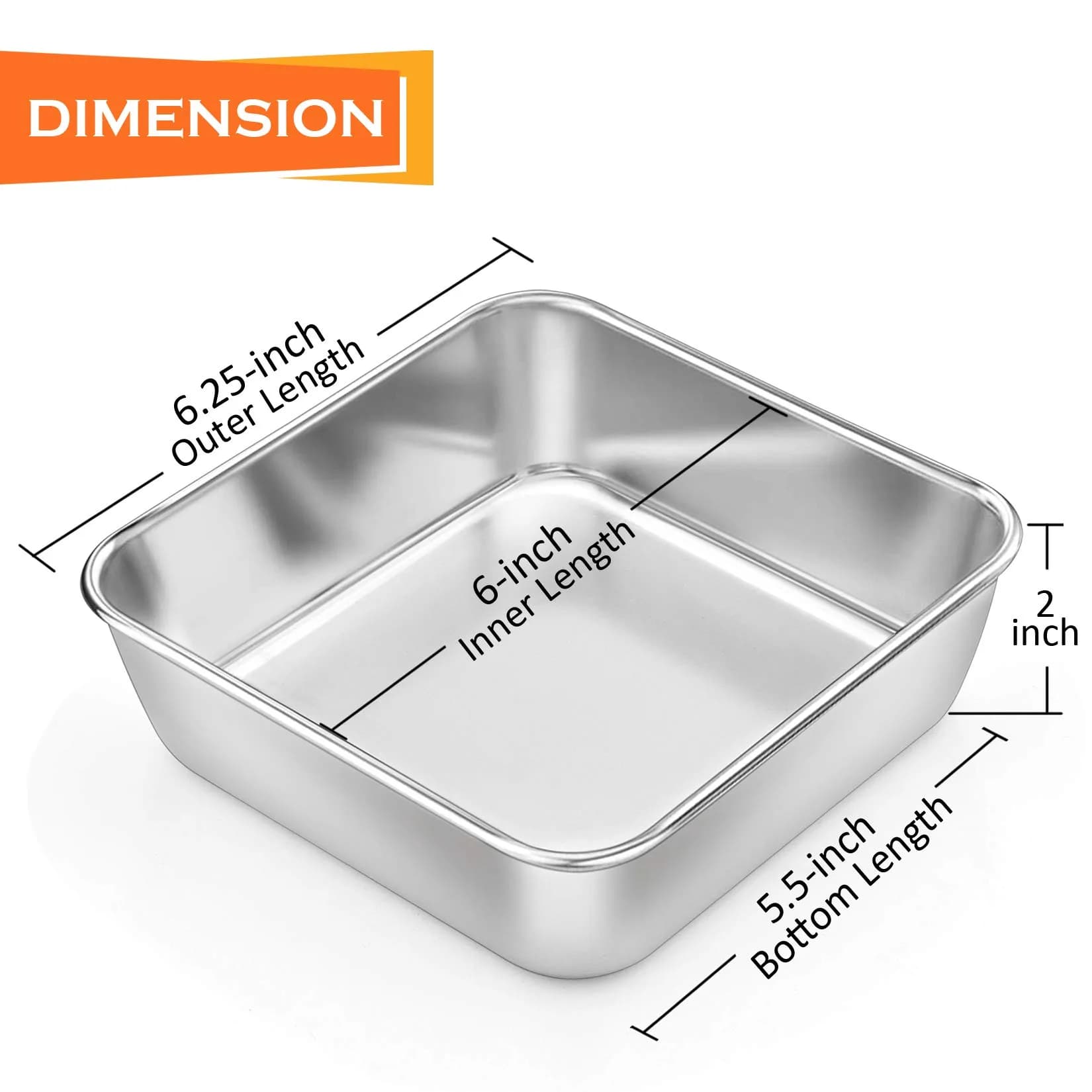 P&P CHEF Square Baking Pan 6x6 Inch (15.2x15.2 cm) - Set of 2 | Heavy Duty Stainless Steel for Brownies & Cakes - view 2