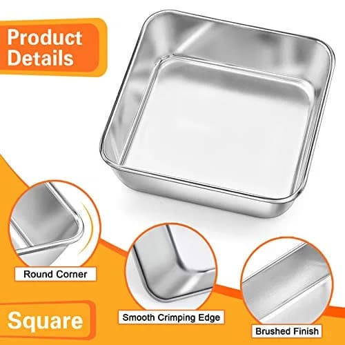 P&P CHEF Square Baking Pan 6x6 Inch (15.2x15.2 cm) - Set of 2 | Heavy Duty Stainless Steel for Brownies & Cakes thumbnail 3