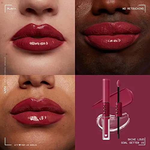 NYX PROFESSIONAL MAKEUP Shine Loud Liquid Lipstick with Gloss - Goal Getter (Deep Raspberry) | 16hr No Transfer Wear thumbnail 3