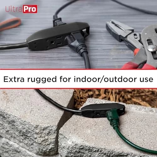 UltraPro 9 Ft Outdoor Extension Cord 3 Outlet Power Strip | Heavy Duty 16 Gauge UL Listed Black thumbnail 4
