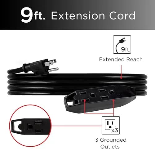UltraPro 9 Ft Outdoor Extension Cord 3 Outlet Power Strip | Heavy Duty 16 Gauge UL Listed Black thumbnail 2