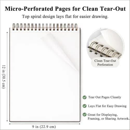 Fuxi 9" x 12" Sketch Book Top Spiral Bound Sketchbook 100 Sheets 22.7 kg (50 lb) | Acid-Free Drawing Paper for Dry Media thumbnail 4