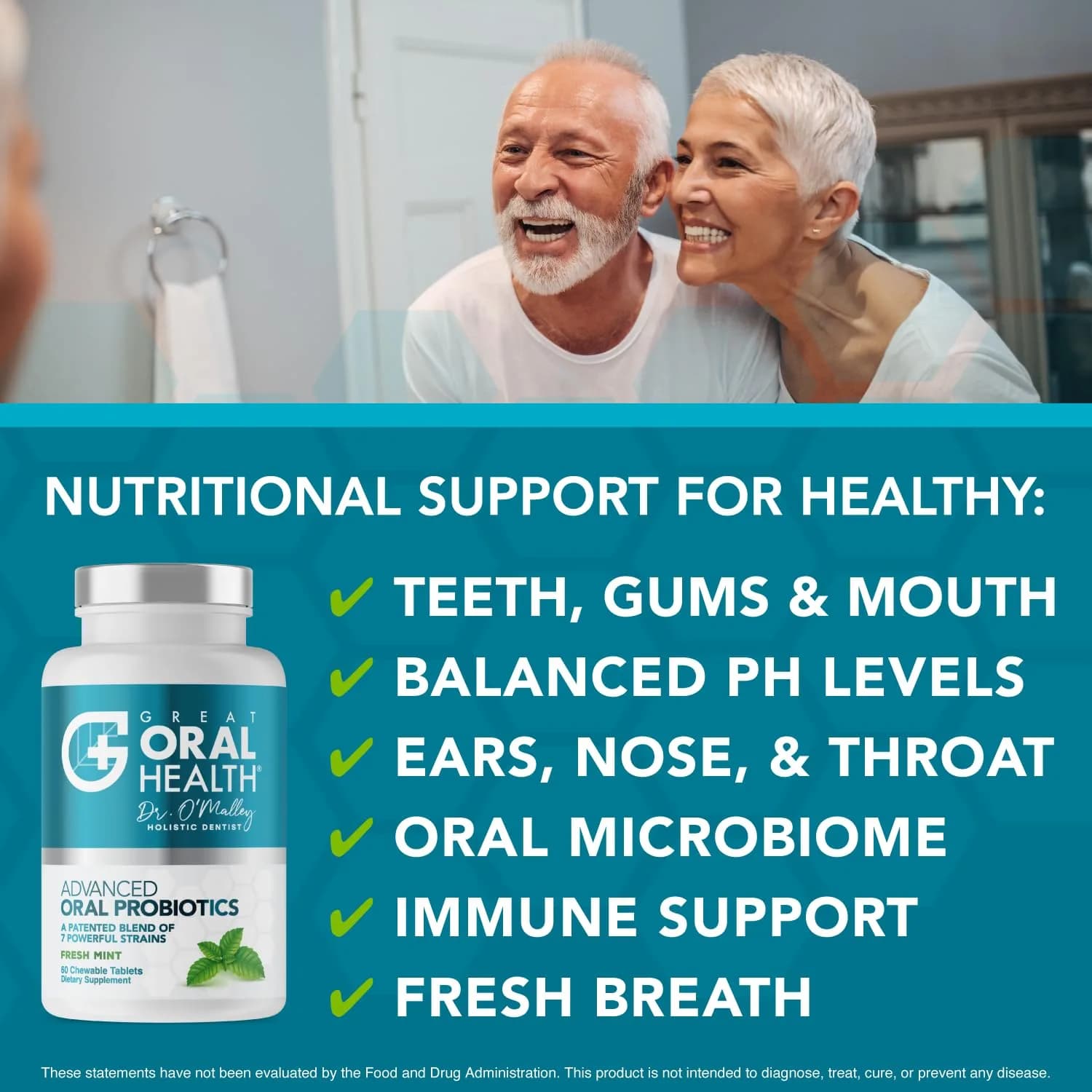 Great Oral Health Mint Oral Probiotics - 60 Chewable Tablets (2 Pack) | Dentist Formulated for Bad Breath & Gum Health - view 3