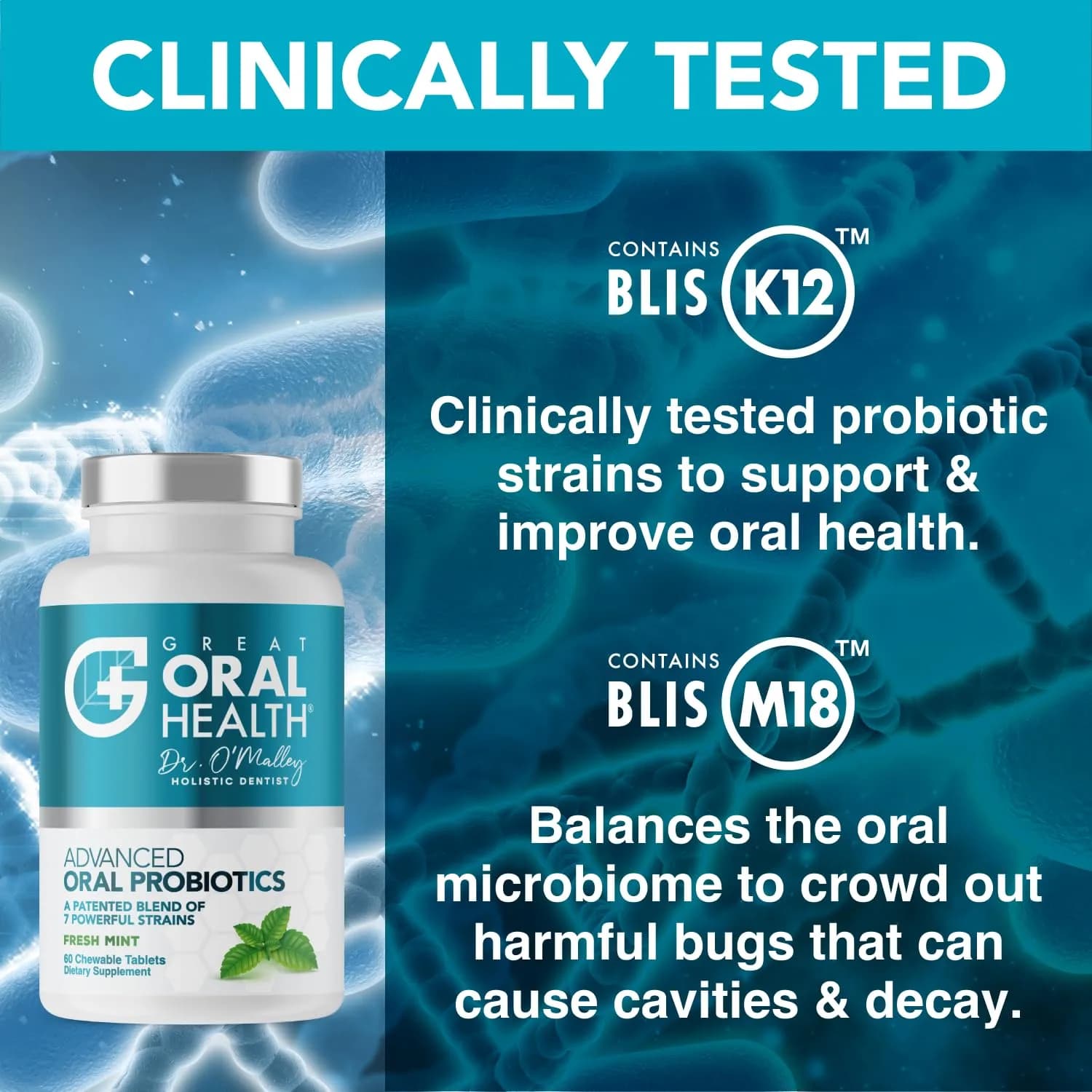 Great Oral Health Mint Oral Probiotics - 60 Chewable Tablets (2 Pack) | Dentist Formulated for Bad Breath & Gum Health - view 4