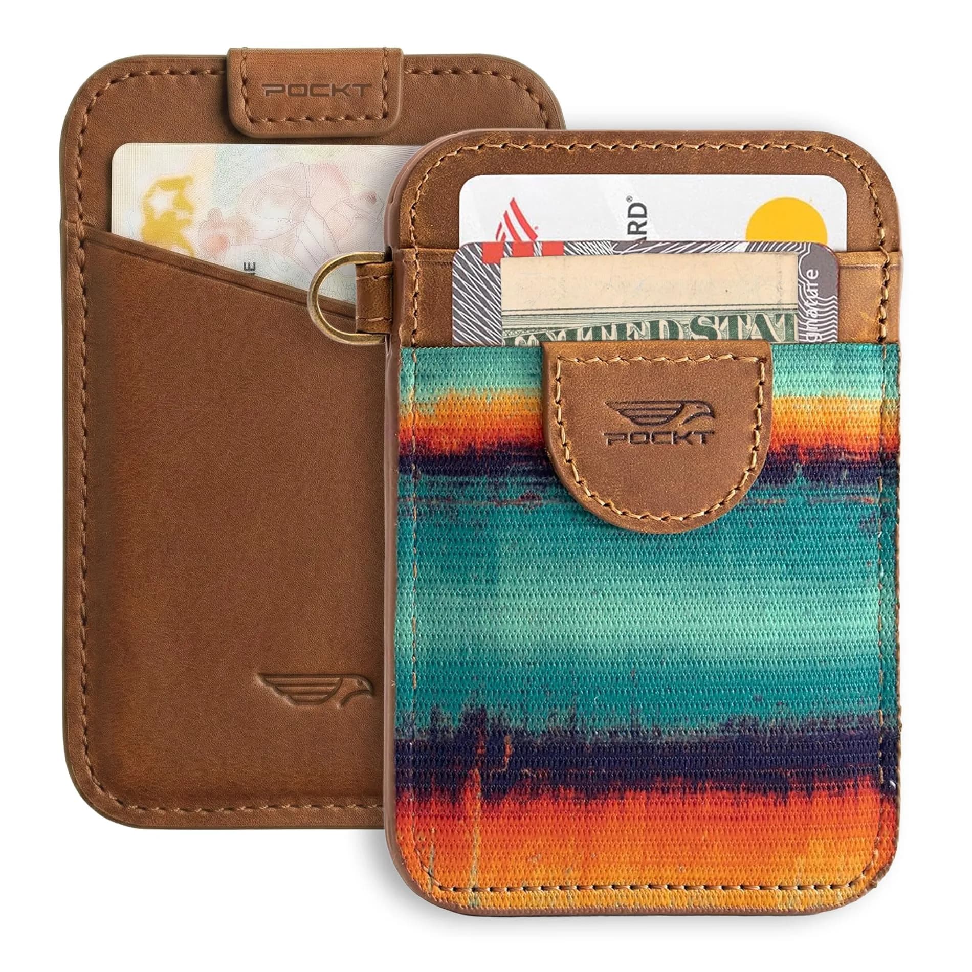 POCKT Elastic Card Holder Wallet for Women and Men, Genuine Leather Slim RFID Blocking Front Pocket Credit Card Holder, Cute Small Minimalist Wallet | Mood — Grunge