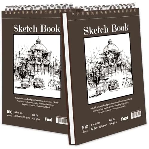 Fuxi 9" x 12" Sketch Book Set, Top Spiral Bound Sketchbook, 200 Sheets | Acid-Free Paper for Dry Media thumbnail 1