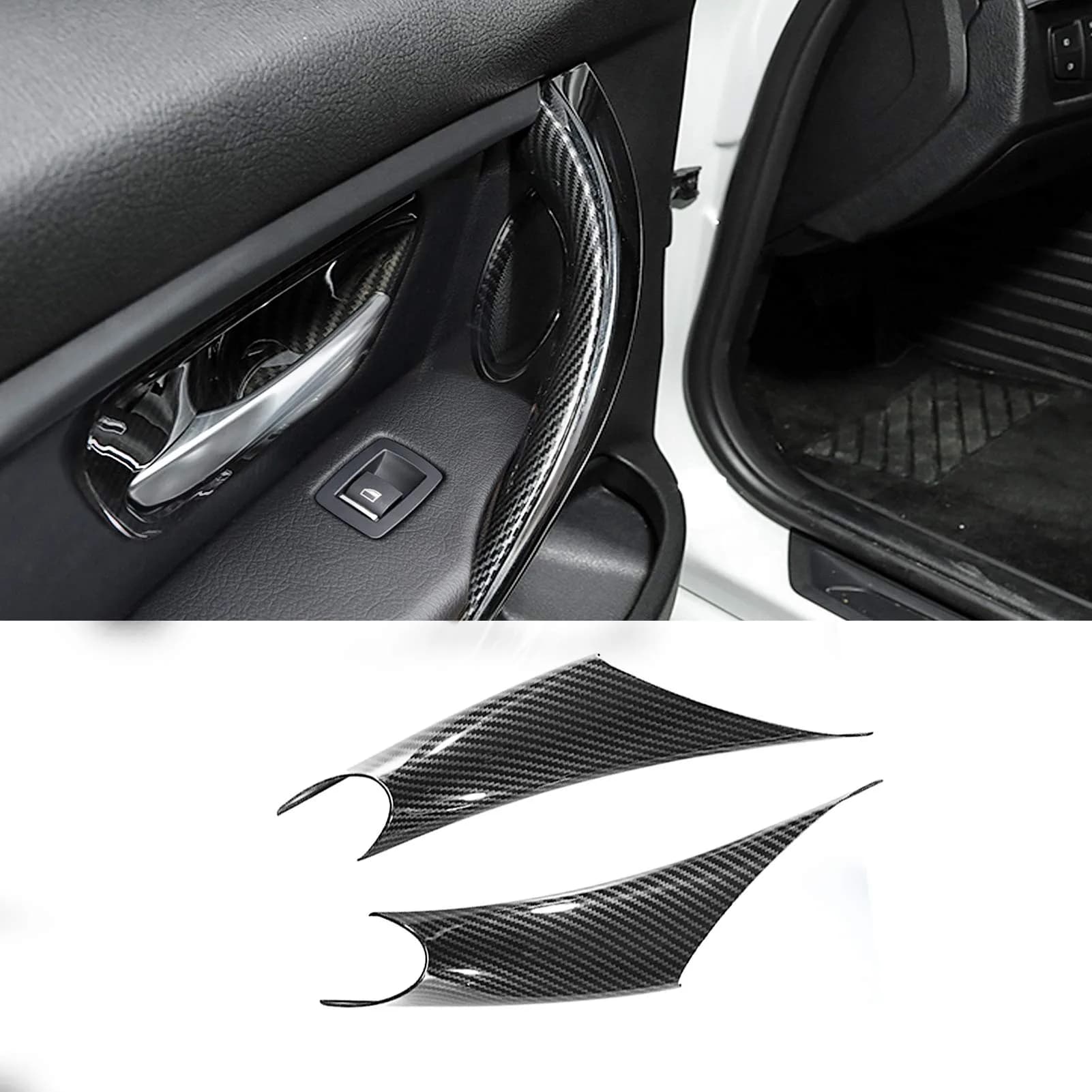 Jaronx Carbon Fiber 2PCS Left Rear+Right Rear Door Handle Covers for BMW 3 Series - main product image