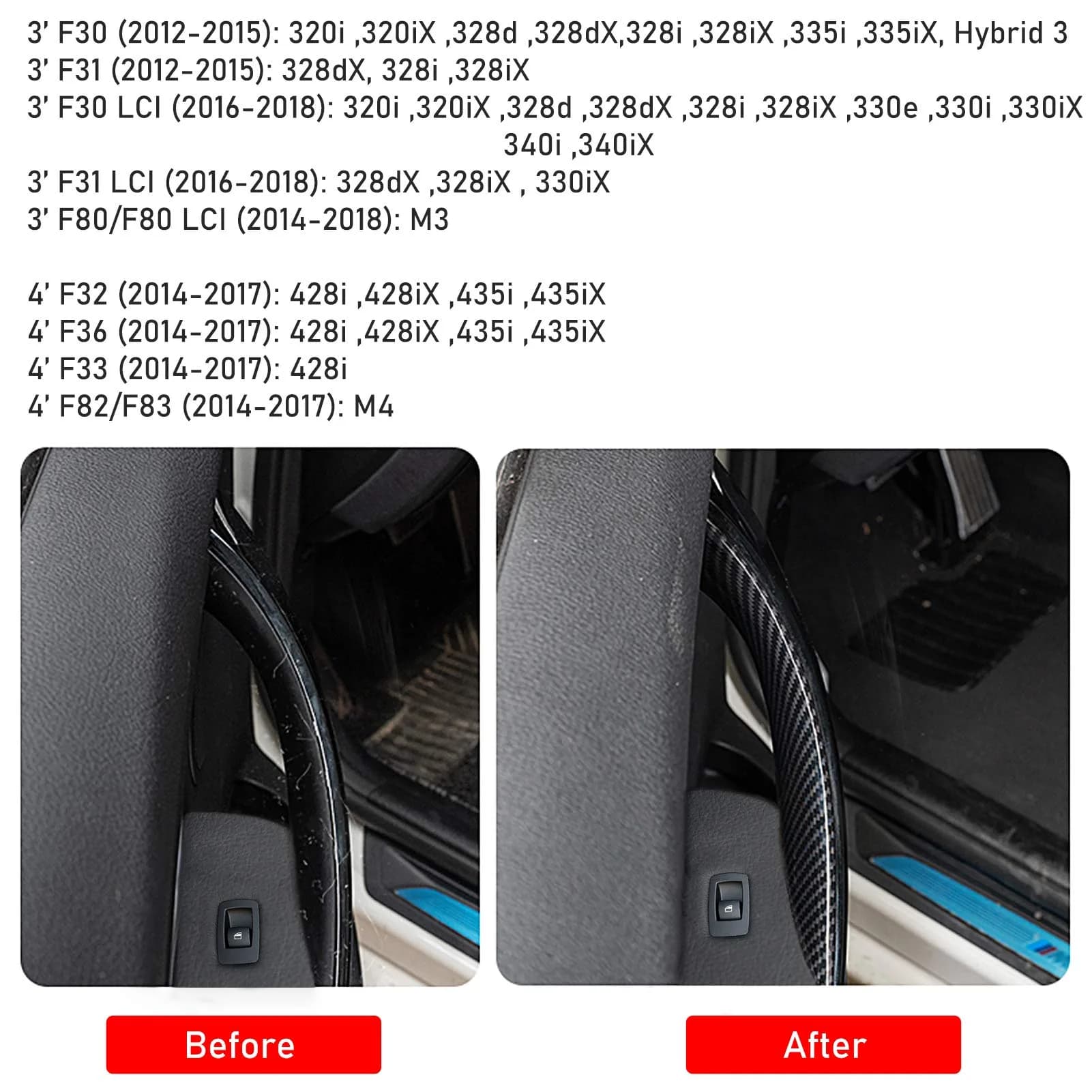 Jaronx Carbon Fiber 2PCS Left Rear+Right Rear Door Handle Covers for BMW 3 Series - view 2