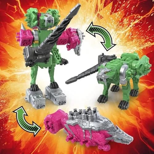 Power Rangers Dino Fury Pink Ankylo Hammer and Green Tiger Claw Zord Toys for Kids Ages 4 and Up | Zord Link Mix-and-Match Custom Build System thumbnail 4
