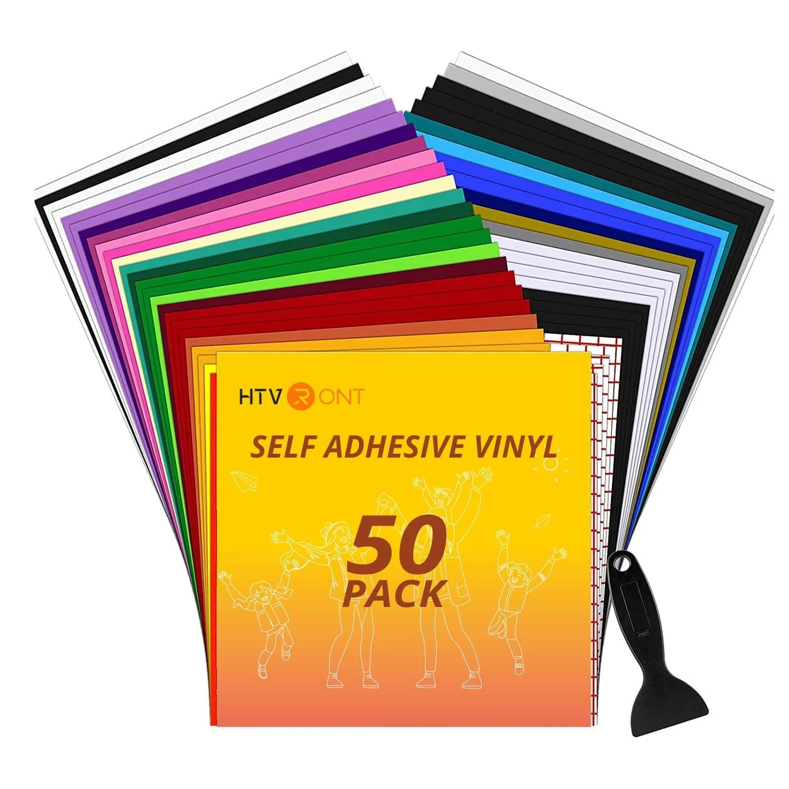 HTVRONT Permanent Vinyl Sheets 12"x12" (50 Sheets) | Assorted Colors for Cricut & Silhouette — Multicolored