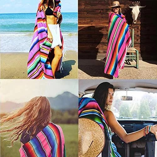 Hxezoc Pink Mexican Blanket Table Runner 150cm x 215cm | Handwoven Cotton Fiesta Decor thumbnail 5