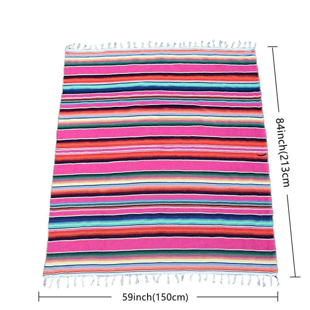 Hxezoc Pink 59 x 84 Inch Hand-Woven Cotton Mexican Serape Table Runner for Festive Decor - view 2