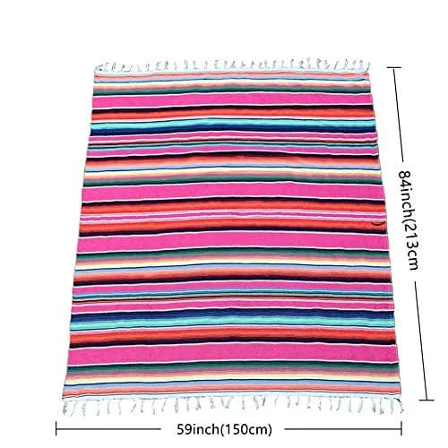 Hxezoc Pink Mexican Blanket Table Runner 150cm x 215cm | Handwoven Cotton Fiesta Decor thumbnail 2
