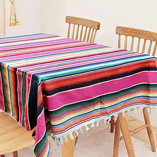 Hxezoc Pink Mexican Blanket Table Runner 150cm x 215cm | Handwoven Cotton Fiesta Decor thumbnail 3