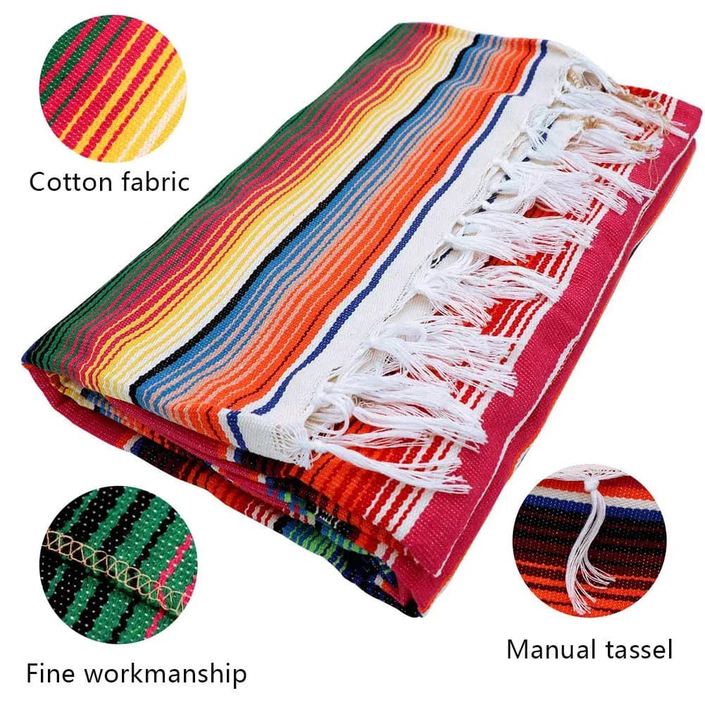 Hxezoc Pink 59 x 84 Inch Hand-Woven Cotton Mexican Serape Table Runner for Festive Decor - view 4