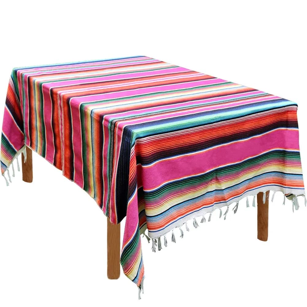 Hxezoc Mexican Serape Table Runner 53cm x 213cm (14 x 84 Inch) | Hand-Woven Cotton for Festive Decor — Pink / 59 x 84 Inch