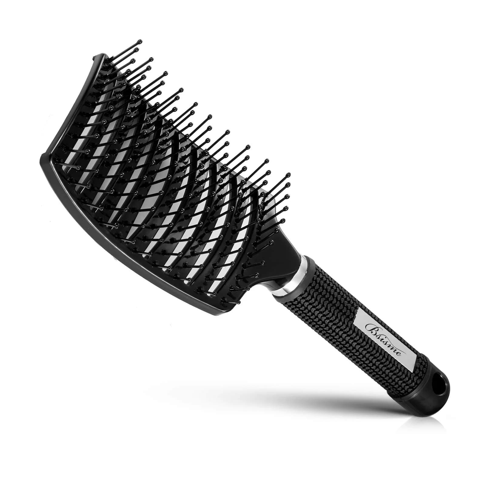 Bsisme Hair Brush, Curved Vented Detangler for Women & Men | Faster Blow Drying, Pain-Free, All Hair Types — black