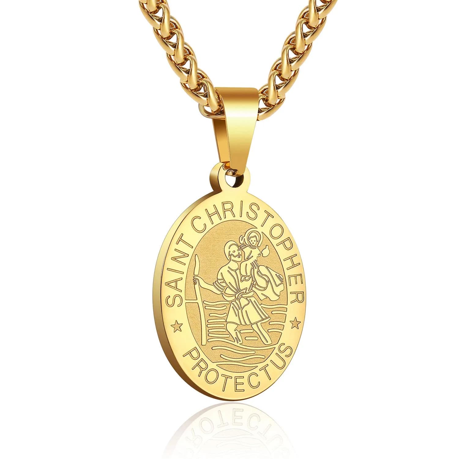 P. BLAKE Gold St Christopher Medal Necklace for Men & Boys, 24 inch (61 cm) Chain | Religious Catholic Jewelry — Gold
