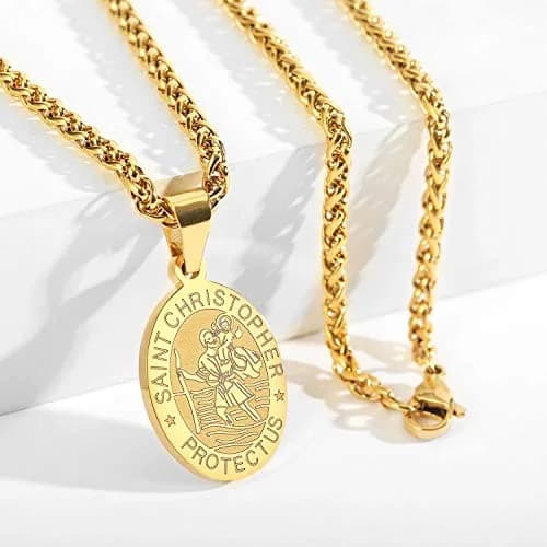 P. BLAKE Gold St Christopher Medal Necklace for Men & Boys, 24 inch (61 cm) Chain | Religious Catholic Jewelry thumbnail 4