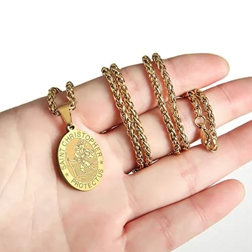 P. BLAKE Gold St Christopher Medal Necklace for Men & Boys, 24 inch (61 cm) Chain | Religious Catholic Jewelry thumbnail 3