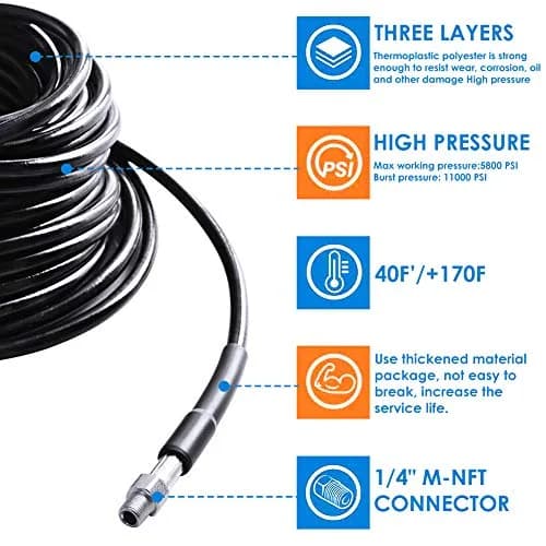 ZOFINE Sewer Jetter Kit for Pressure Washer 100FT | 15.24 m (100 ft) Drain Cleaner Hose with 6 Nozzles, Couplers & Tools thumbnail 4