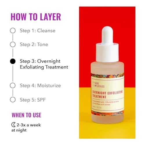 Good Molecules Overnight Exfoliating Treatment 1 Fl Oz (30ml) | AHA & BHA Formula for Radiant Skin thumbnail 4