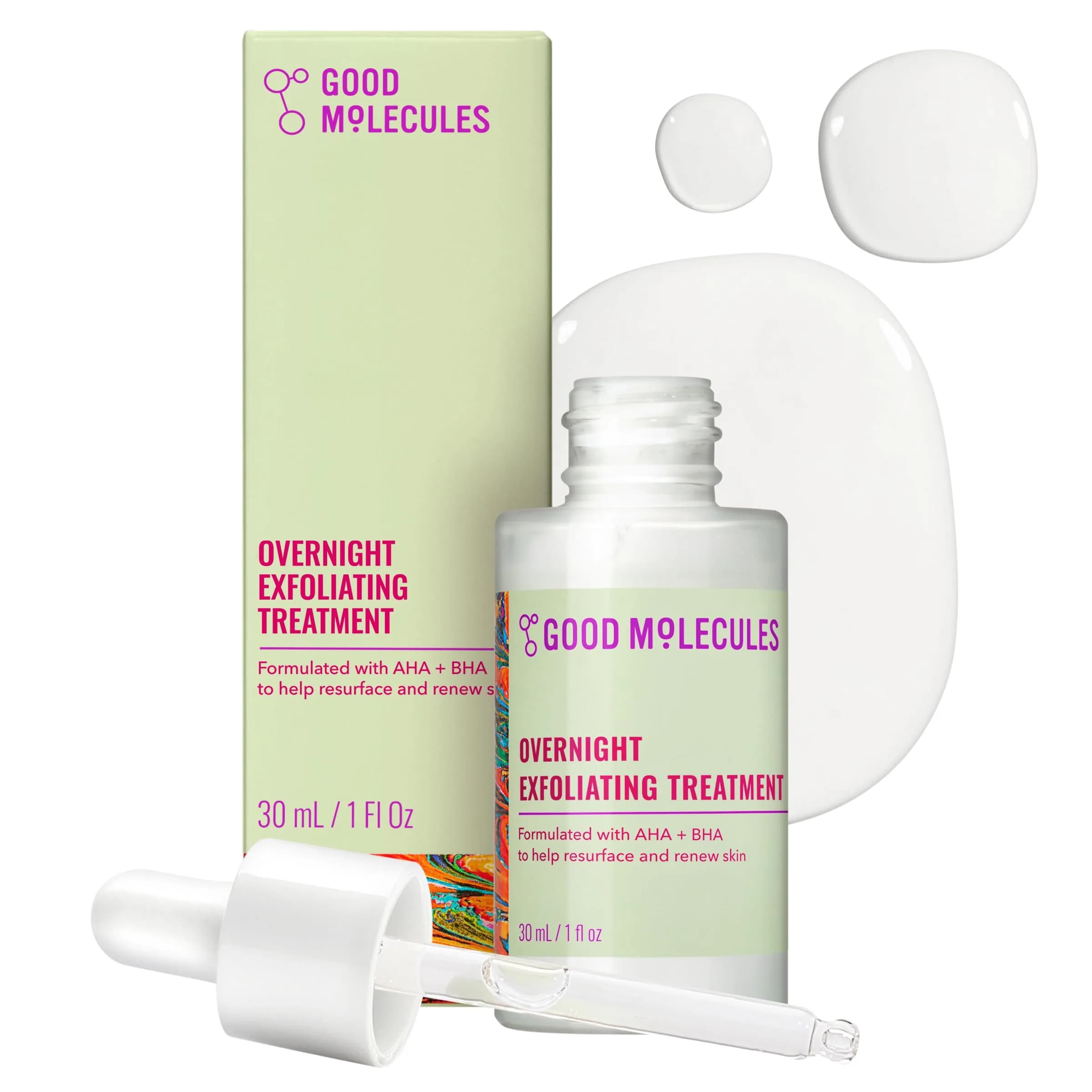 Good Molecules Overnight Exfoliating Treatment 60ml (2 x 30ml) | Glycolic & Salicylic Acid for Resurfacing — 1 Fl Oz