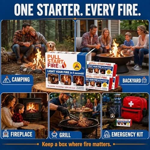 Pull Start Fire Starter, No Matches, Lights Wet Wood, 30 Count | Reliable Waterproof Fire Ignition thumbnail 7