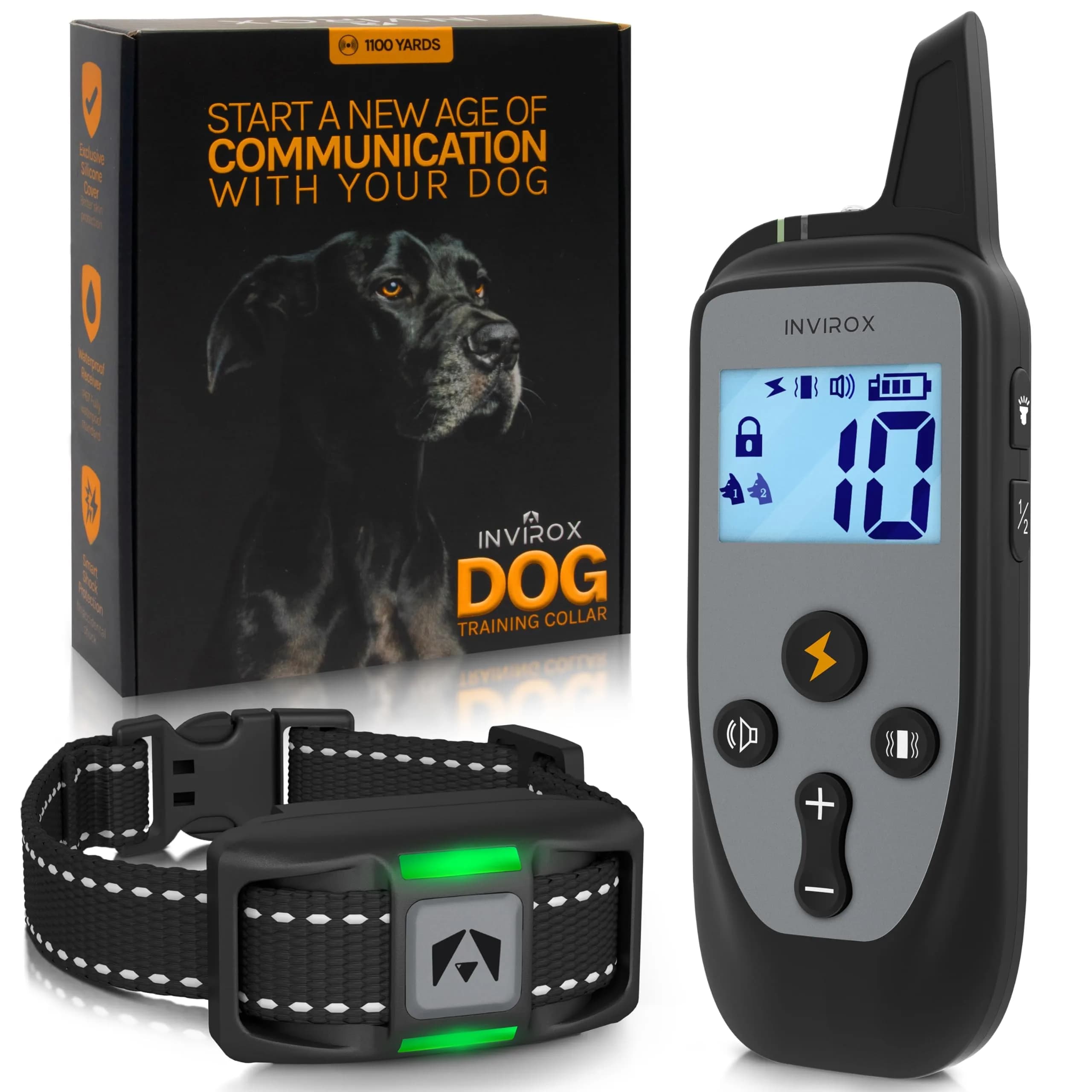 INVIROX Dog Training Collar with Remote, 123 Levels, 1100ft Range, IP67 Waterproof | Professional Dog Training System — Gray / 1 Dog