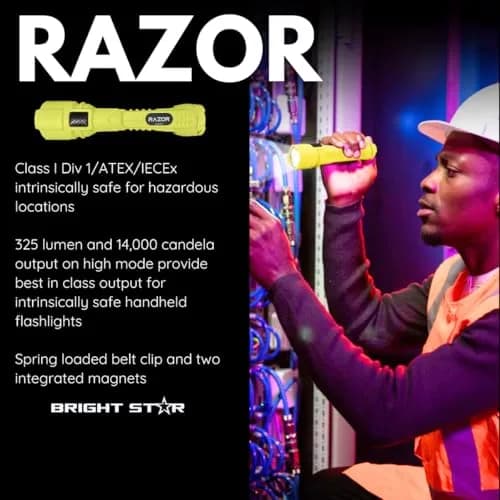 BRIGHT STAR Razor Intrinsically Safe LED Flashlight – 14,000 Candela, 24-Hour Runtime, Magnetic Base, Heavy-Duty, AA Batteries Included thumbnail 2