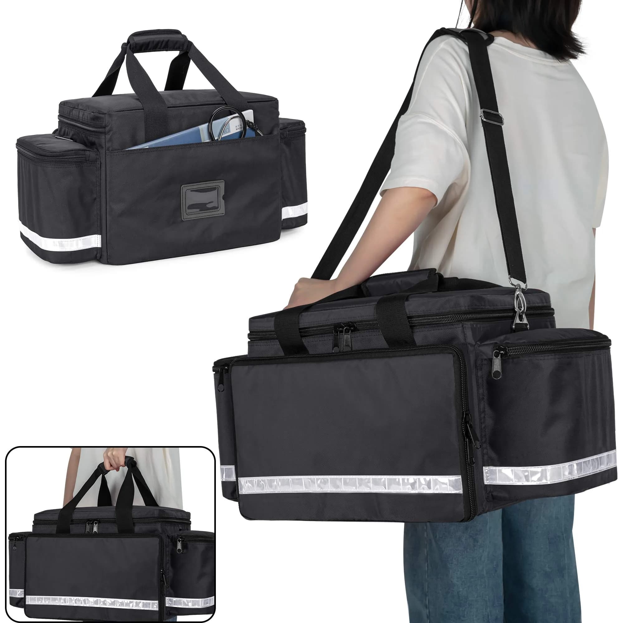 Trunab Trauma Bag with Dividers, EMT First Aid Pouch Medical Bag Empty, Black 62.2 cm (24.5") | Reinforced Nylon with Reflective Strips - view 5