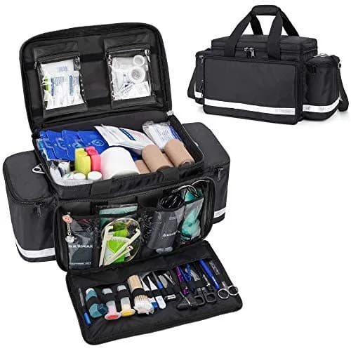 Trunab Trauma Bag with Dividers, EMT First Aid Pouch Medical Bag Empty, Black 62.2 cm (24.5") | Reinforced Nylon with Reflective Strips thumbnail 1