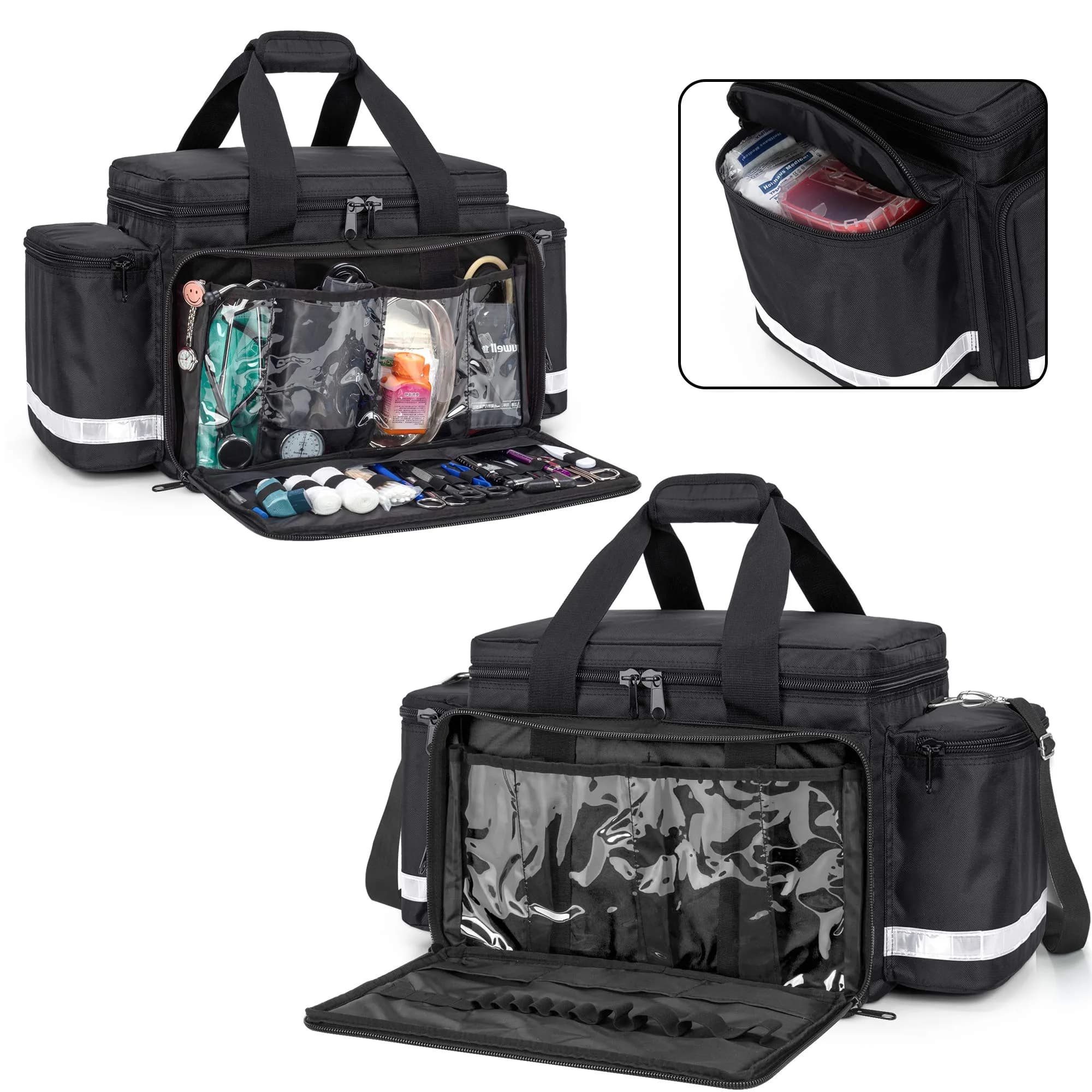 Trunab Trauma Bag with Dividers, EMT First Aid Pouch Medical Bag Empty, Black 62.2 cm (24.5") | Reinforced Nylon with Reflective Strips - view 3