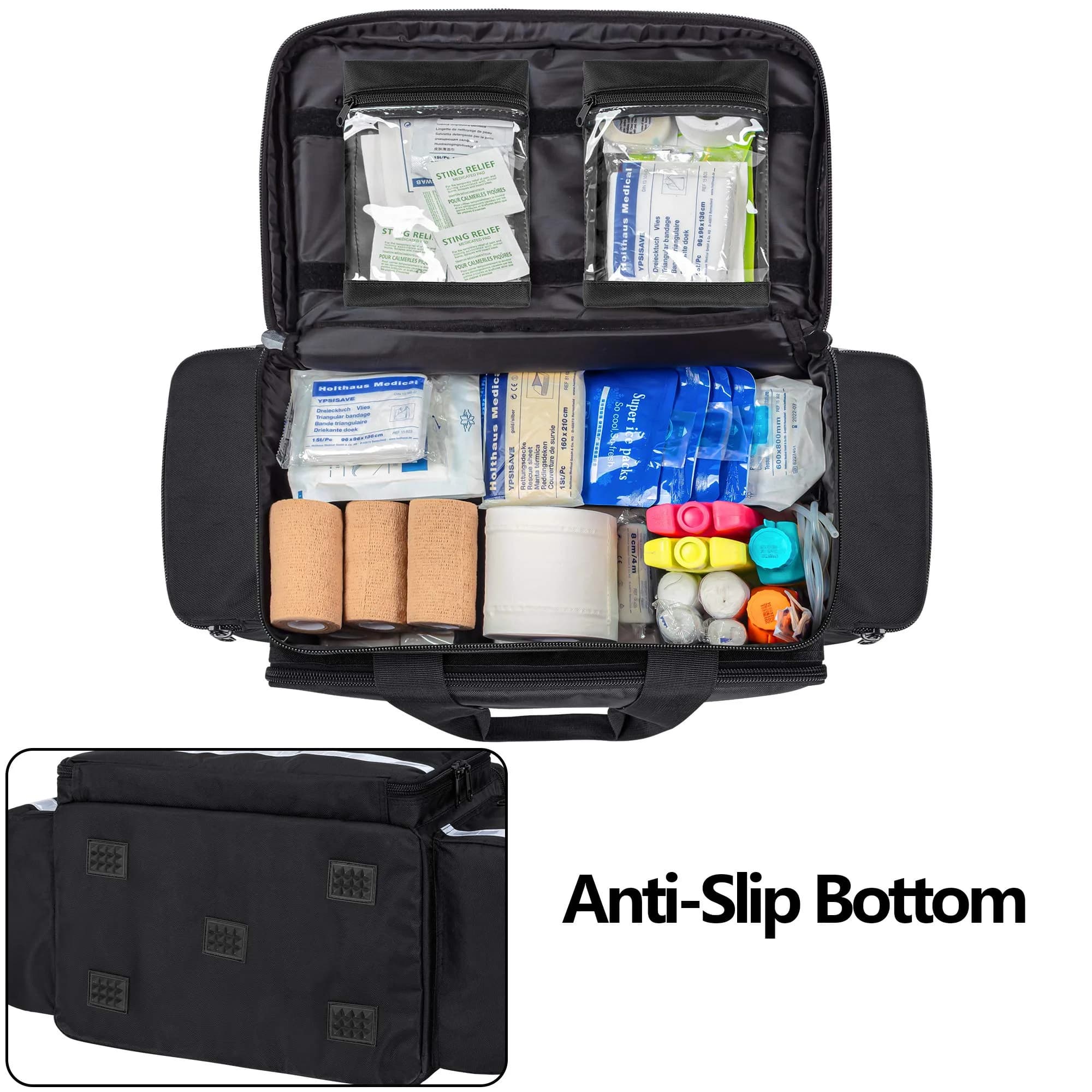 Trunab Trauma Bag with Dividers, EMT First Aid Pouch Medical Bag Empty, Black 62.2 cm (24.5") | Reinforced Nylon with Reflective Strips - view 4