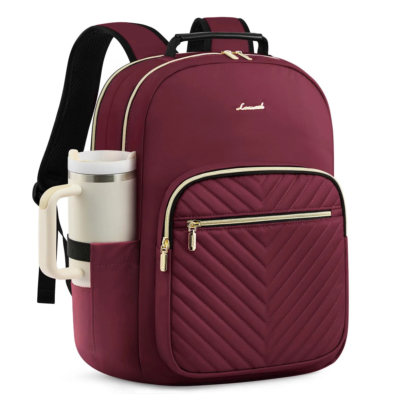 LOVEVOOK Laptop Backpack Purse for Women, 15.6 Inch, Quilted Casual Daypack with USB Port, Water-Resistant Nylon, Wine Red