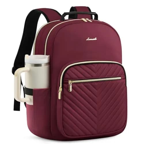 LOVEVOOK Laptop Backpack Purse for Women, 15.6 Inch, Quilted Casual Daypack with USB Port, Water-Resistant Nylon, Wine Red thumbnail 1