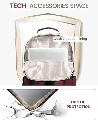 LOVEVOOK Laptop Backpack Purse for Women, 15.6 Inch, Quilted Casual Daypack with USB Port, Water-Resistant Nylon, Wine Red thumbnail 5