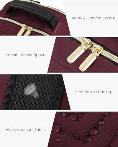 LOVEVOOK Laptop Backpack Purse for Women, 15.6 Inch, Quilted Casual Daypack with USB Port, Water-Resistant Nylon, Wine Red thumbnail 7