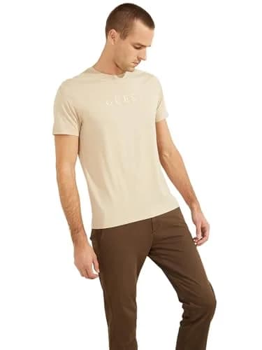 GUESS Men's Short Sleeve Pima Logo Crewneck Tee, Nomad, X-Large | Casual Cotton T-Shirt with Embroidered Logo thumbnail 1